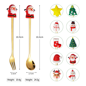 Món Quà Giáng Sinh <span class=keywords><strong>4</strong></span>/6Pcs Cà Phê Muỗng Nĩa 304 Bạc Bộ Quà Tặng Thép Không Gỉ Vàng Flatware Dao Kéo Thiết Lập Với Hộp Quà Tặng - Product Image 2