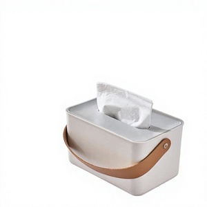 Distributeur de serviettes en acier inoxydable portable et pratique avec poignée en cuir pour restaurants, hôtels et usage sur table. - Product Image 1