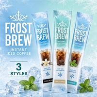 Custom Iced Coffee Stick Coffee Packaging Bags Tear Notch 2g Cold Water Blue Snowflake Instant Sachet for Cafe Powder Brand OEM