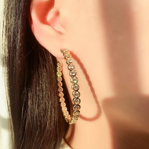 Vintage Jewelry Eco-friendly Copper Gold Plated Micro Pave Color Zircon <b>Large</b> <b>Hoop</b> Earrings for Women Bold Sensual Style - Product Image 5