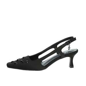 Sandali con tacco da donna Braccialini neri a punta con borchie e cinturino alla caviglia, tacco medio - Product Image 1