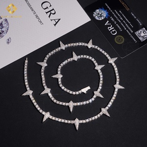 925 Silver Rhodium Plated Spike <b>Statement</b> <b>Necklace</b> Moissanite Punk Style Unisex 3mm Tennis Chain <b>Necklaces</b> - Product Image 2