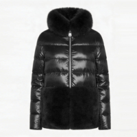 Doudoune pour femme Boying, col montant en fausse fourrure, design à empiècements en peau de mouton, chaude pour l'hiver, fermeture éclair, OEM ODM