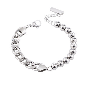 yunnique Titanium Steel Chain Beaded <b>Bracelet</b> Geometric <b>Ball</b> Design Unisex Jewelry - Product Image 5