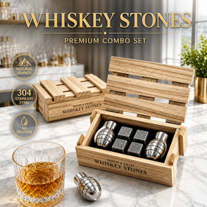 Juego de Accesorios Profesionales para Bar, Piedras de Whisky Reutilizables de Acero Inoxidable y Granito con Caja de Madera para Bar en Casa - Product Image 1