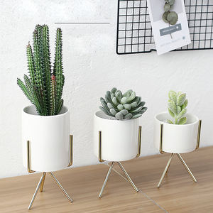 Mini Pots de fleurs en céramique, individuels, support de Table en métal, pour l'intérieur, bon marché, plantes, <span class=keywords><strong>Cactus</strong></span> - Product Image 1