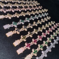Pulsera de Trébol con Eslabones Infinitos, Joyería Hip Hop de Plata de Ley S925, Diamante Moissanita Colorido, Joyería Fina de Trébol, Cadena Cubana
