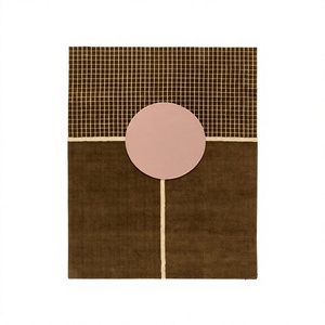 Ensemble de tapis en laine tuftés à la main ITHL HR-682, motif géométrique moderne, à poils ras, lavables et antidérapants, pour usage domestique, fabriqués dans l'Uttar Pradesh - Product Image 1
