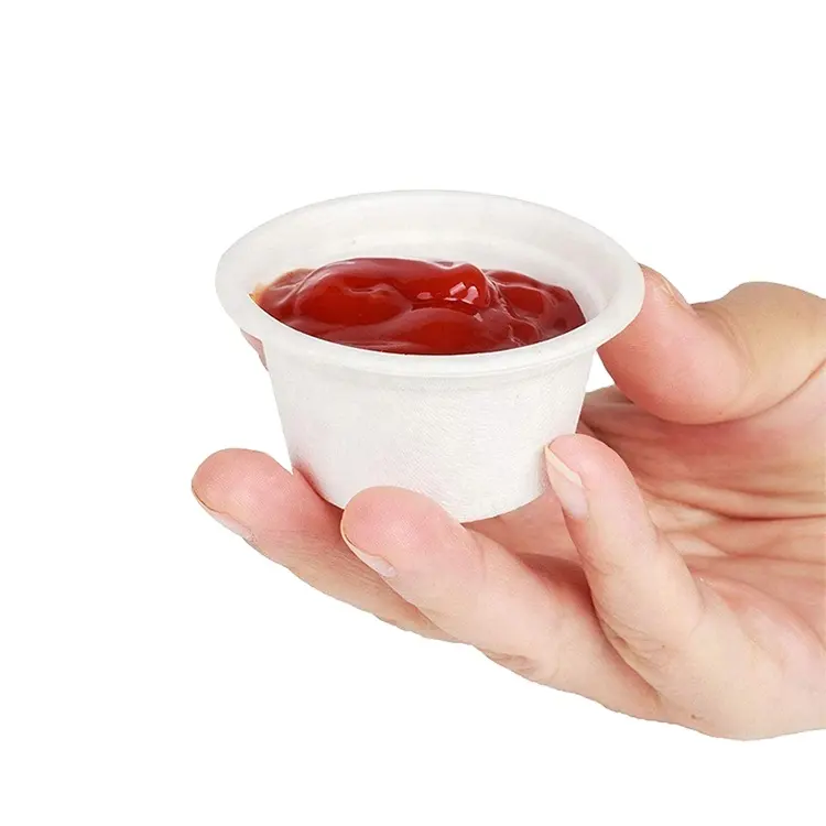 Sugarcane bagasse small cup 2 oz disposable biodegradable sauce cup with lid