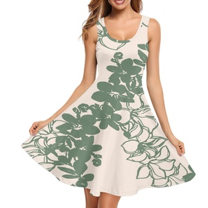 Envío directo personalizado <span class=keywords><strong>ropa</strong></span> mujer estampado bajo demanda Lava flor Sexy verano suelto sin mangas tela cuello redondo vestidos de columpio - Product Image 3