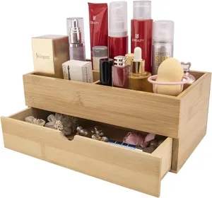 <strong>Wood</strong> Love Theme Painted Multi-Function Reusable Cosmetic Storage Organizer Box with Drawer for Vanity <strong>Desk</strong> - Product Image 4