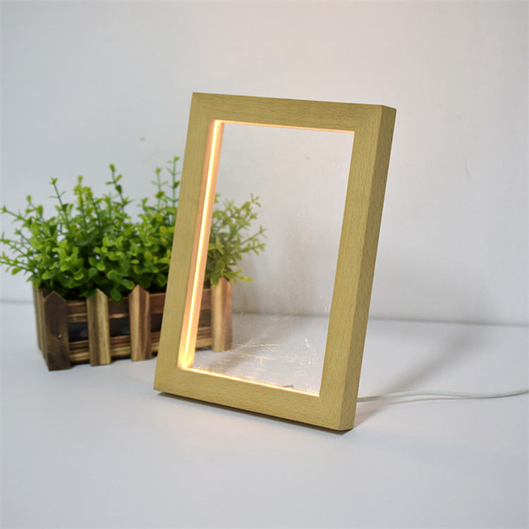 Marco De Fotos LED Brillante Con Luz Cálida USB De Madera Creativa