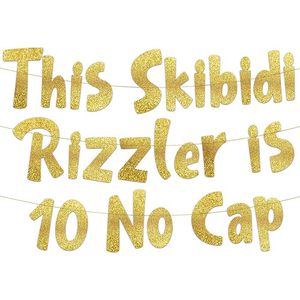 ธงประดับกลิตเตอร์สีทองแบบไม่มีหมวกสำหรับ <span class=keywords><strong>skibidi</strong></span> rizzler ธีมวันเกิดอายุ10ปี - Product Image 1