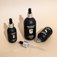 Set botol minyak rambut 10ml 20ml 30ml 50ml 100ml, botol tetes kaca hitam untuk minyak esensial Serum kemasan kosmetik