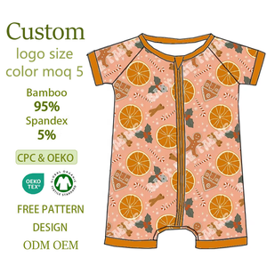 Combinaison bébé pour Noël, été, imprimé orange, pain d'épices, houx, en bambou, manches courtes, fermeture éclair, bébé - Product Image 1