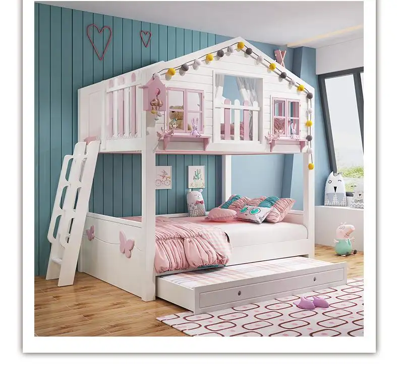 キャッスルプリンセス子供用ベッド女の子用二段キッズベッドセット女の子用家具ピンクの寝室用家具スライド付き