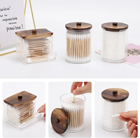 Boîte de rangement portable et écologique en plastique pour cosmétiques, distributeur de cotons-tiges et de tampons avec couvercles en bois