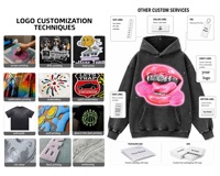 Sweat-shirt à capuche oversize délavé à l'acide avec imprimé graphique Sugar Lips, 100% coton, 400 GSM, épais, unisexe, streetwear