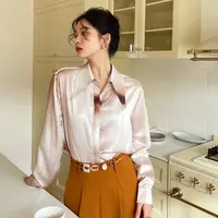 Оптовая продажа, осенняя французская стильная атласная рубашка Hanna, модная винтажная блузка, элегантные женские блузки и рубашки с принтом