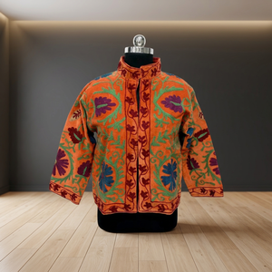 <b>Womens</b> Unisex Short Boho <b>Velvet</b> Suzani Floral Embroidery Cotton Breathable Knitted Winter Coat Outerwear Handmade <b>Jacket</b> Top Set - Product Image 4