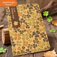 Carnet à couverture rigide en liège écologique à motif trèfle, reliure thermique, 100 feuilles, avec bande élastique et options de fermeture à boucle magnétique, logo personnalisable