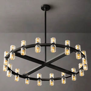 Lustre rond noir bronze de 48 pouces pour villa, style industriel américain, grandes suspensions LED en laiton et verre pour salon - Product Image 3