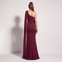 35692 #   Robe de soirée/bal asymétrique en satin et mousseline avec fleurs 3D 2026
