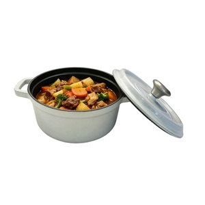 <span class=keywords><strong>Cocotte</strong></span> ronde <span class=keywords><strong>en</strong></span> <span class=keywords><strong>fonte</strong></span> émaillée blanche/crème avec bouton <span class=keywords><strong>en</strong></span> acier inoxydable - Product Image 1
