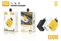 Chargeur USB Type C 4 ports 120W avec prise EU US UK, charge rapide, adaptateur de chargeur de téléphone USB pour Samsung/Xiaomi/Huawei, chargeur mural