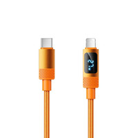 Câble de charge rapide Type-C orange 1,2 m 100 W avec gaine tressée en cuivre pur et affichage numérique pour iPhone 17 et tablette