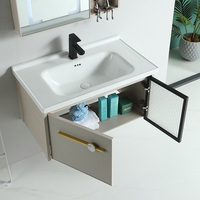 Meuble de salle de bain mural moderne au design innovant avec miroir intelligent, armoire murale en aluminium et lavabo intégré