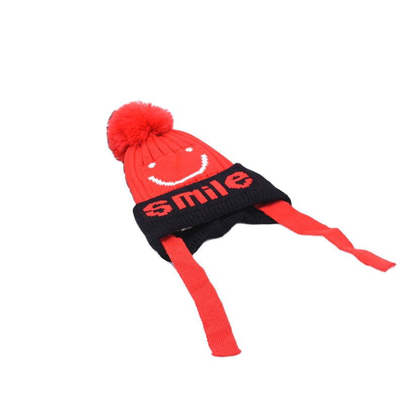 Пользовательские улыбки жаккардового переплетения Детские Пом шапочки зимние теплые шапки для мальчиков и девочек