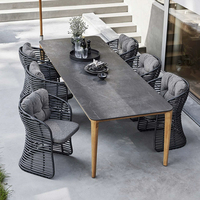 Ensemble de table basse en rotin tressé de luxe pour l'extérieur, trois pièces, avec structure en aluminium - Meubles de jardin et de parc confortables et écologiques