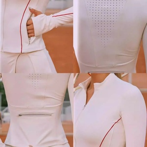 Customt Recycled Fabric Polo Collar <b>Zipper</b> <b>Jacket</b> Tennis Set High-Waisted Elastic Long Sleeved Golf Top Printed Waist Breathable - Product Image 2