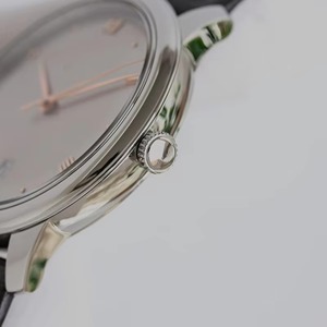 Montre homme automatique mécanique fonctionnelle ultra-luxe Prestige, cadran gris soleil, boîtier en acier, bracelet en cuir noir, aiguilles or rose, date - Product Image 4