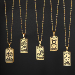 Yüksek kalite titanyum çelik altın kolye kolye <span class=keywords><strong>Tarot</strong></span> kartı kolye Vintage kare <span class=keywords><strong>Tarot</strong></span> kolye kolye kadın erkek kızlar için - Product Image 3