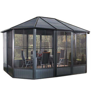 Lussuoso <span class=keywords><strong>Gazebo</strong></span> Grande 4x6m in Legno Effetto Legno e Lega di Alluminio Nero di Alta Gamma Impermeabile Parasole - Product Image 1