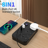 Multiprise industrielle britannique 4 prises avec 2 ports USB-C et 2 ports USB, charge rapide, protection contre les surtensions, sécurité enfant, interrupteur