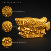 Statue Feng Shui Arowana Poisson Dragon Ornement Sculpture de Richesse avec Pièces Chinoises Porte-Bonheur Décoration de Bureau et de Maison en Alliage de Zinc Rond Dunyi
