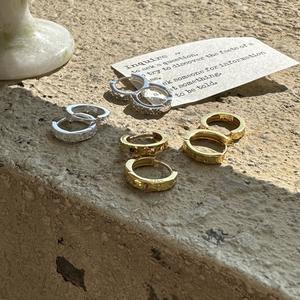 Boucles d'oreilles créoles fines en argent pur S925, style basique simple, finition glace pilée, mode, luxe léger, boucle d'oreille pour le quotidien - Product Image 2