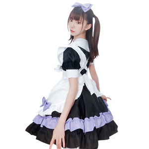 Disfraz de Cosplay de Anime Estilo Japonés, Lindo Traje de Sirvienta Loli, Vestido Negro y Morado, Falda para Mujer con Lazo y Diadema de Patas de Gato - Product Image 5