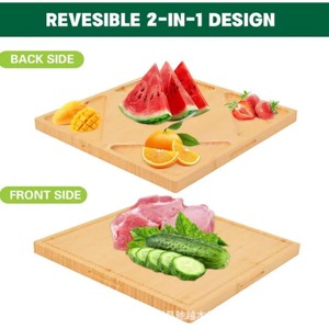 เขียงไม้ไผ่ทรงสี่เหลี่ยมมีร่องสำหรับผัก ผลไม้ เนื้อ ชีส ขนมปัง จานเสิร์ฟ - Product Image 5