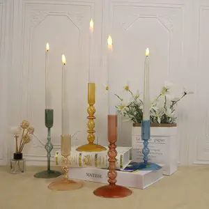 New design retro country style colored glass candle holder home decoration suppliers crystal glass holders