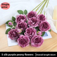 Grosir buatan 3-cabang asing Peony mawar buket bunga sutra plastik untuk dekorasi bunga dekoratif tanaman
