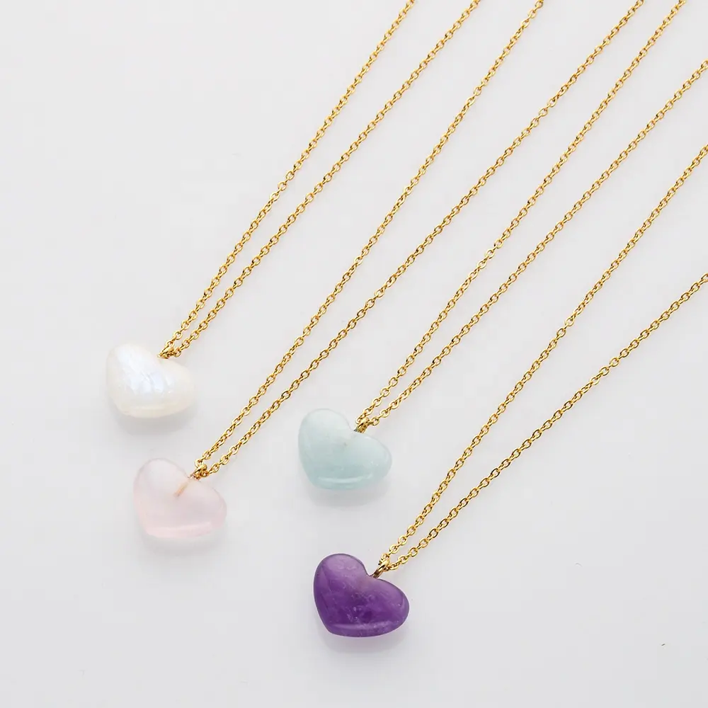 Valentines day gift 925 Silver rainbow moonstone healing crystal Heart necklaces for women