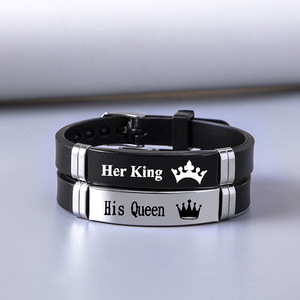 Bracelet en acier inoxydable pour homme Fancy Day avec couronnes gravées «King» <span class=keywords><strong>et</strong></span> «Queen» Charm élégant en silice pour les couples - Product Image 3