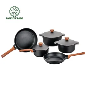 Cổ điển 8-mảnh đúc nhôm Cookware Set kim loại bền vững nhà bếp yếu tố cần thiết