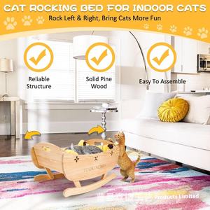 스몰 사이즈 사계절 단단한 나무 고양이 개 흔들 침대 상자 중첩 자동차 애완 동물 해먹 나무 스윙 침대 상자 편안한 흔들 모션 - Product Image 5