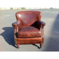 Sillón Chesterfield Cuadrado de Estilo Europeo Moderno Blue Ocean, de una Plaza, en Cuero Genuino, Reclinable, con Respaldo Acolchado y Patas de Madera