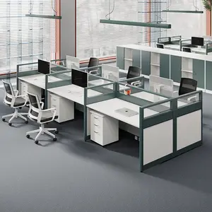 Moderne Büro kabine 2 4 Personen Aluminium L-Form Moderne Kabine Büroarbeit platz Holztisch Büro trennwand Schreibtisch